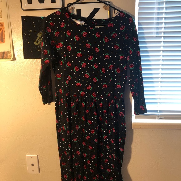 Vintage 80s Pencil Skirt Rose Printed Dress - Picture 4 of 5